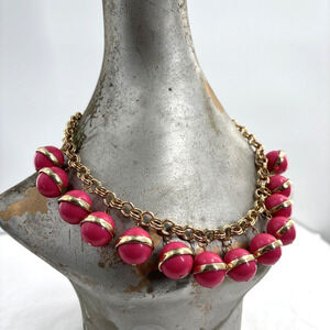 Vintage Pop Art Mod Necklace Pink Bubblegum Beads 18” Chunky Bold Retro